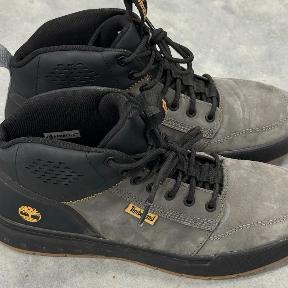 Timberland Mens 10 Gray Leather ReBOTL Mid Top Sneakers Boots A2D5G